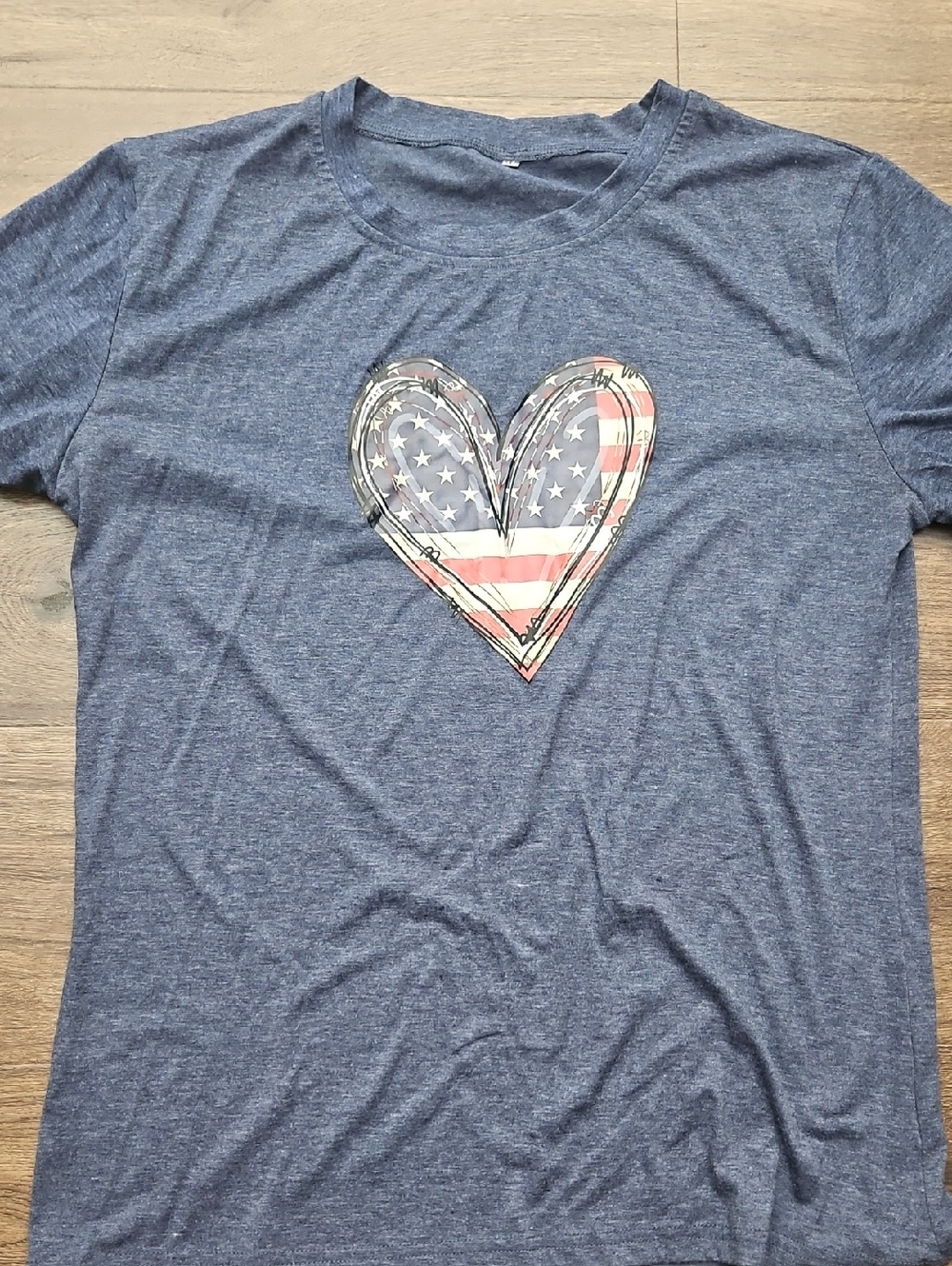 Womens Blue Graphic Heart T-Shirt